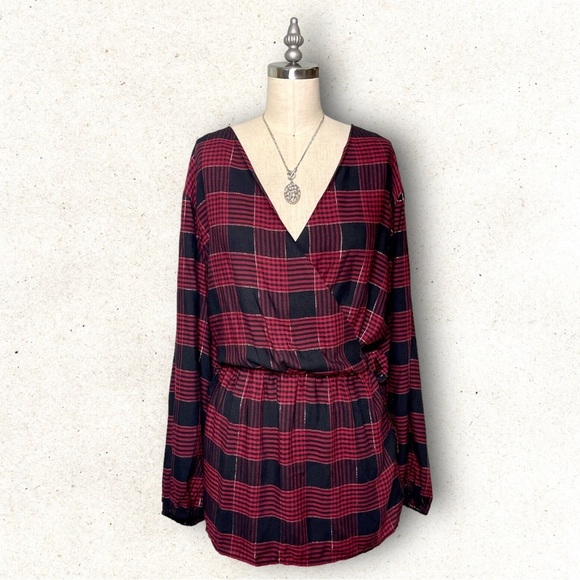 Lane Bryant Red Metallic Plaid Wrap Blouse Size 22 Nwt - Picture 1 of 13